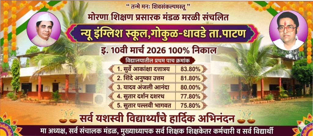 न्यू इंग्लिश स्कूल, गोकुळ-धावडे विद्यालयाचा इ.10वी मार्च 2026 परीक्षेत 100% निकाल
