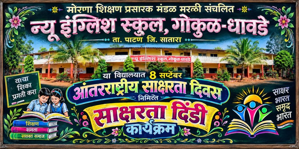 आंतरराष्ट्रीय साक्षरता दिनानिमित्त न्यू इंग्लिश स्कूलमध्ये साक्षरता दिंडी उत्साहात साजरी.